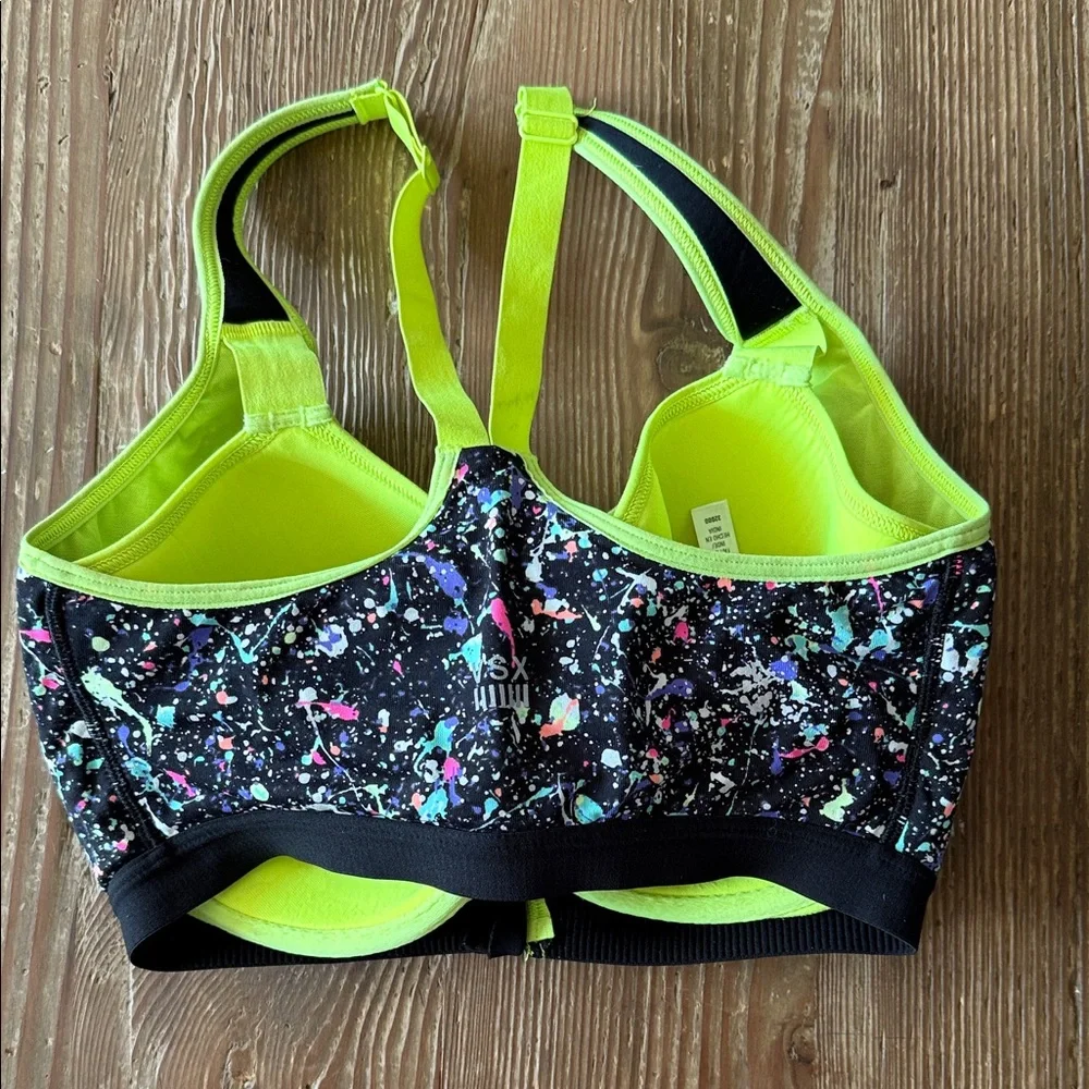 VSX Victoria Secret knockout front close Black and Neon Sports Bra
